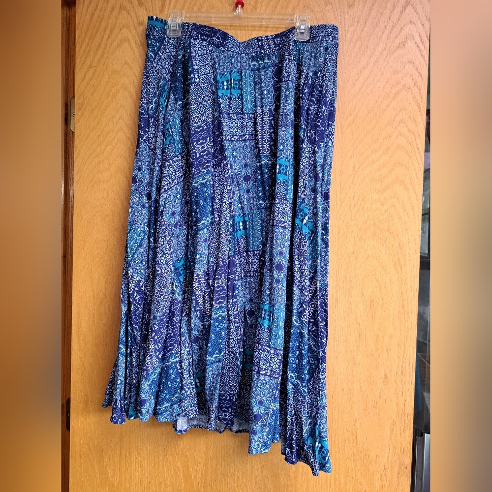 Blue Patterned Women's Midi Skirt
